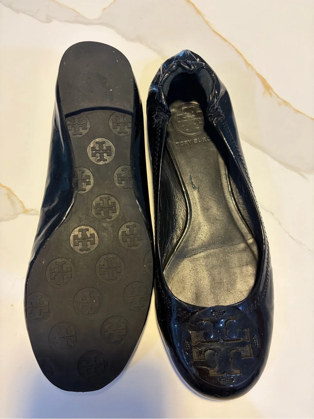 Tory Burch Reva Black Patent Leather Ballet Flats Women’s Size 8
